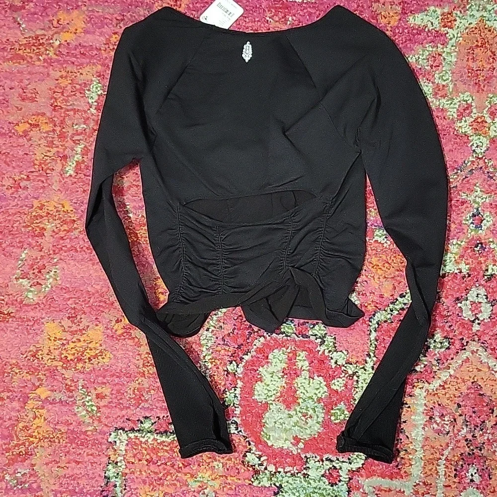 Free People Good Karma Ruched Black Long Sleeve Top | Size M/L